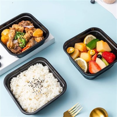 Nwa kare jetab PP manje -klas plastik bwat manje midi kouvèti mikwo ond ISO9001 sètifye mi epè pou takeout bento itilize